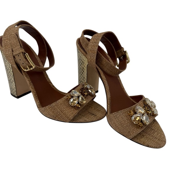 Dolce Gabbana Raffia Snakeskin Jeweled Block Heel Sandals Designer EU 40 US 10 - Picture 8 of 15